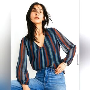Madewell sheer-sleeve top in academy stripe
